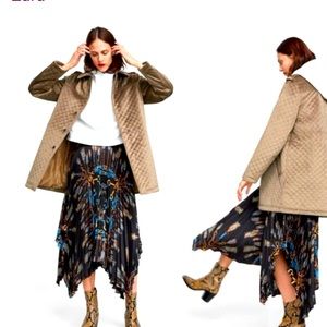 Zara Quilted Velvet Collard Warm Parka Coat size Medium